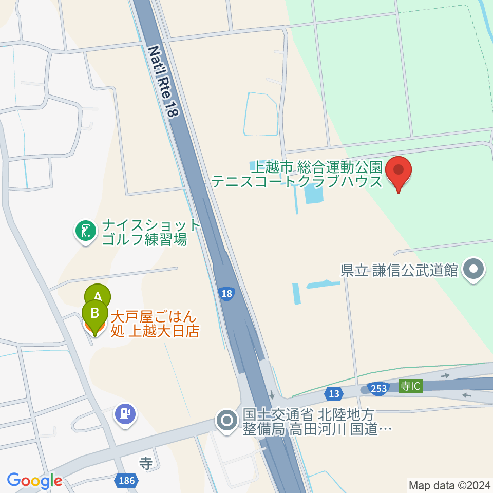 謙信公武道館周辺のファミレス・ファーストフード一覧地図