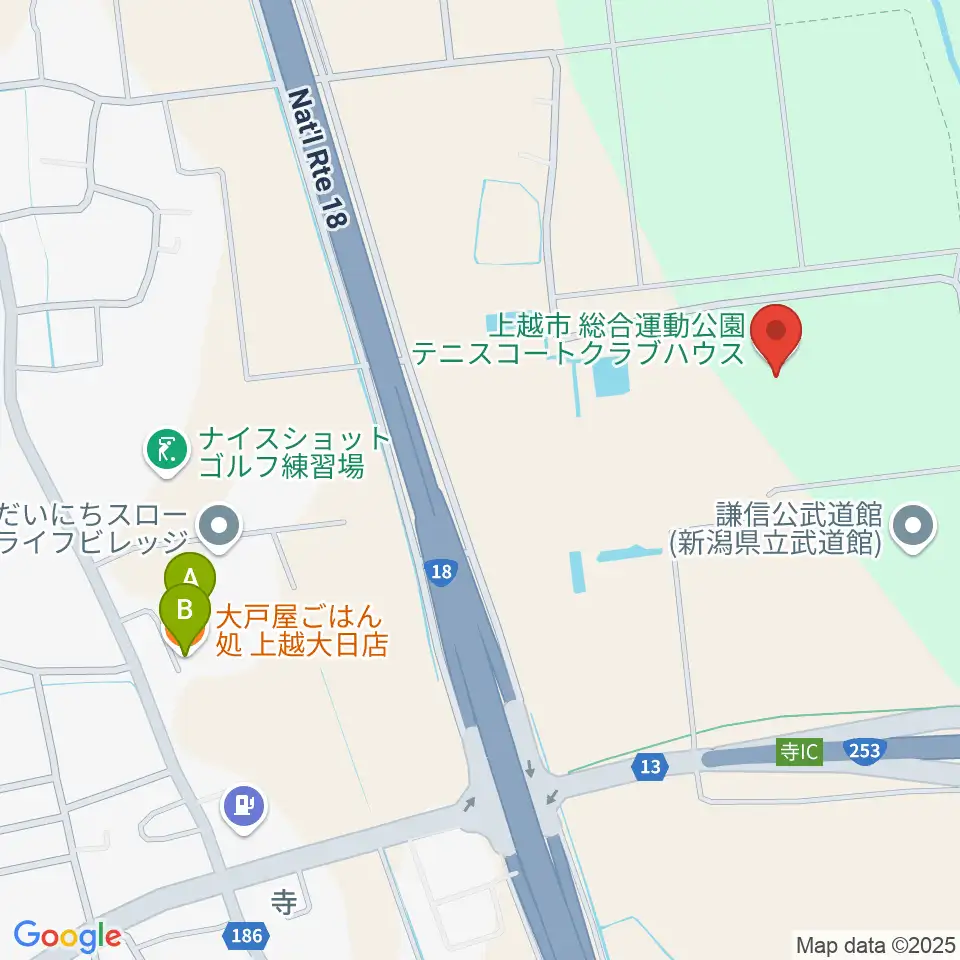 謙信公武道館周辺のファミレス・ファーストフード一覧地図
