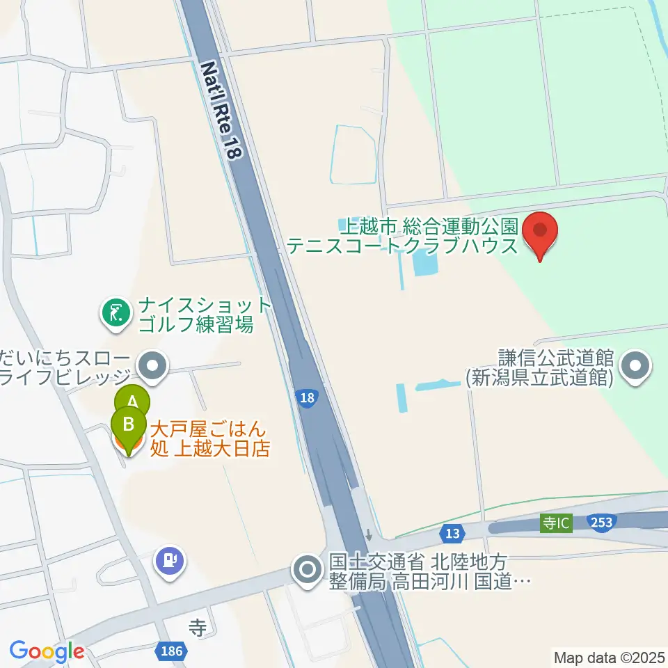 謙信公武道館周辺のファミレス・ファーストフード一覧地図