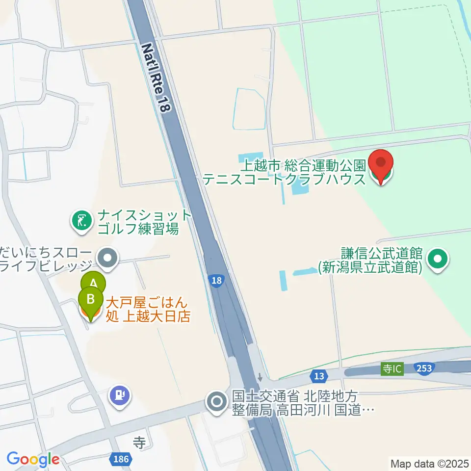 謙信公武道館周辺のファミレス・ファーストフード一覧地図