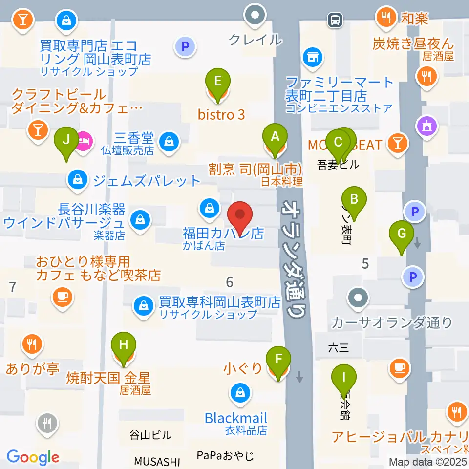 長谷川楽器ウインドパサージュ周辺のファミレス・ファーストフード一覧地図