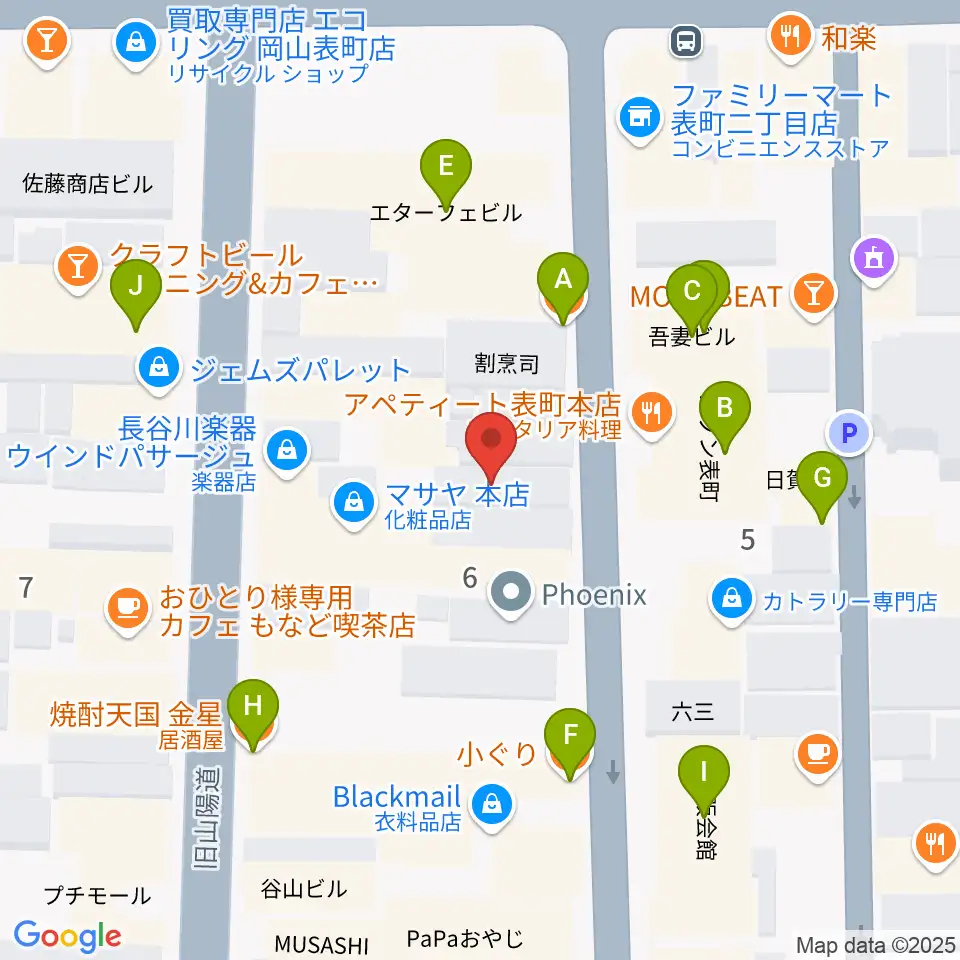 長谷川楽器ウインドパサージュ周辺のファミレス・ファーストフード一覧地図