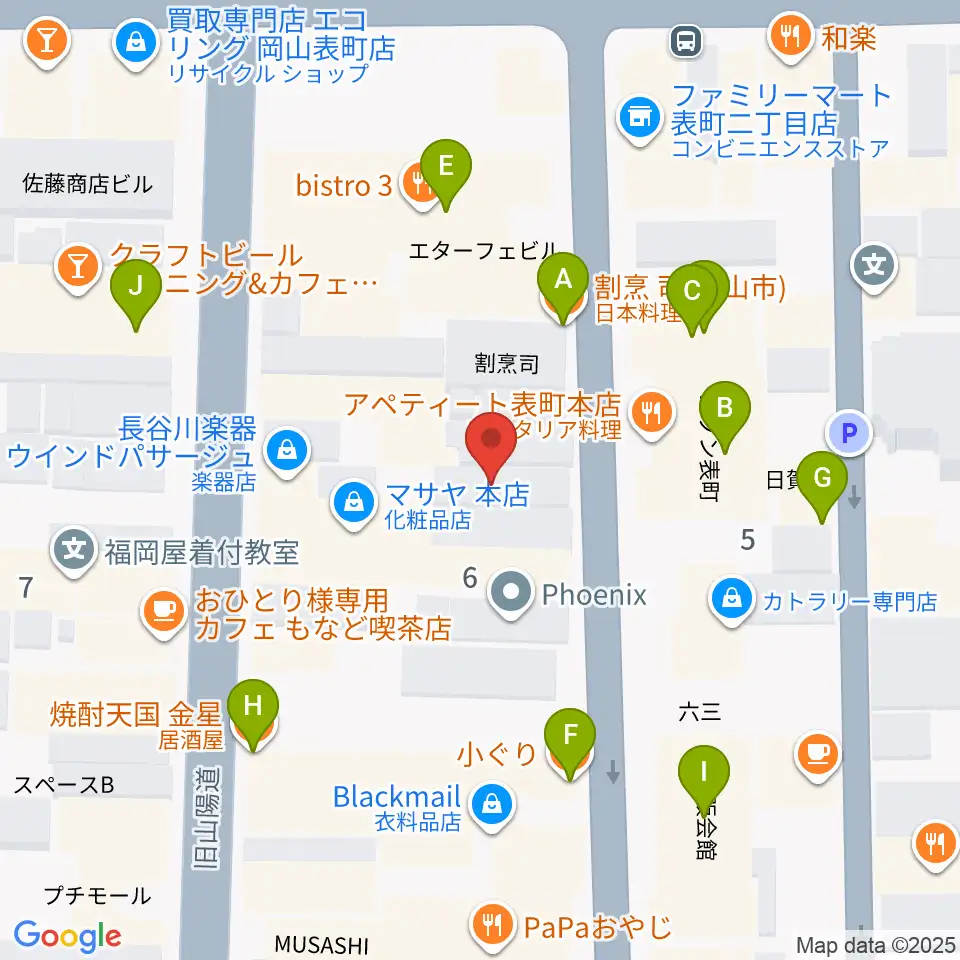 長谷川楽器ウインドパサージュ周辺のファミレス・ファーストフード一覧地図