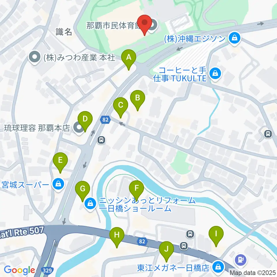 那覇市民体育館周辺のファミレス・ファーストフード一覧地図