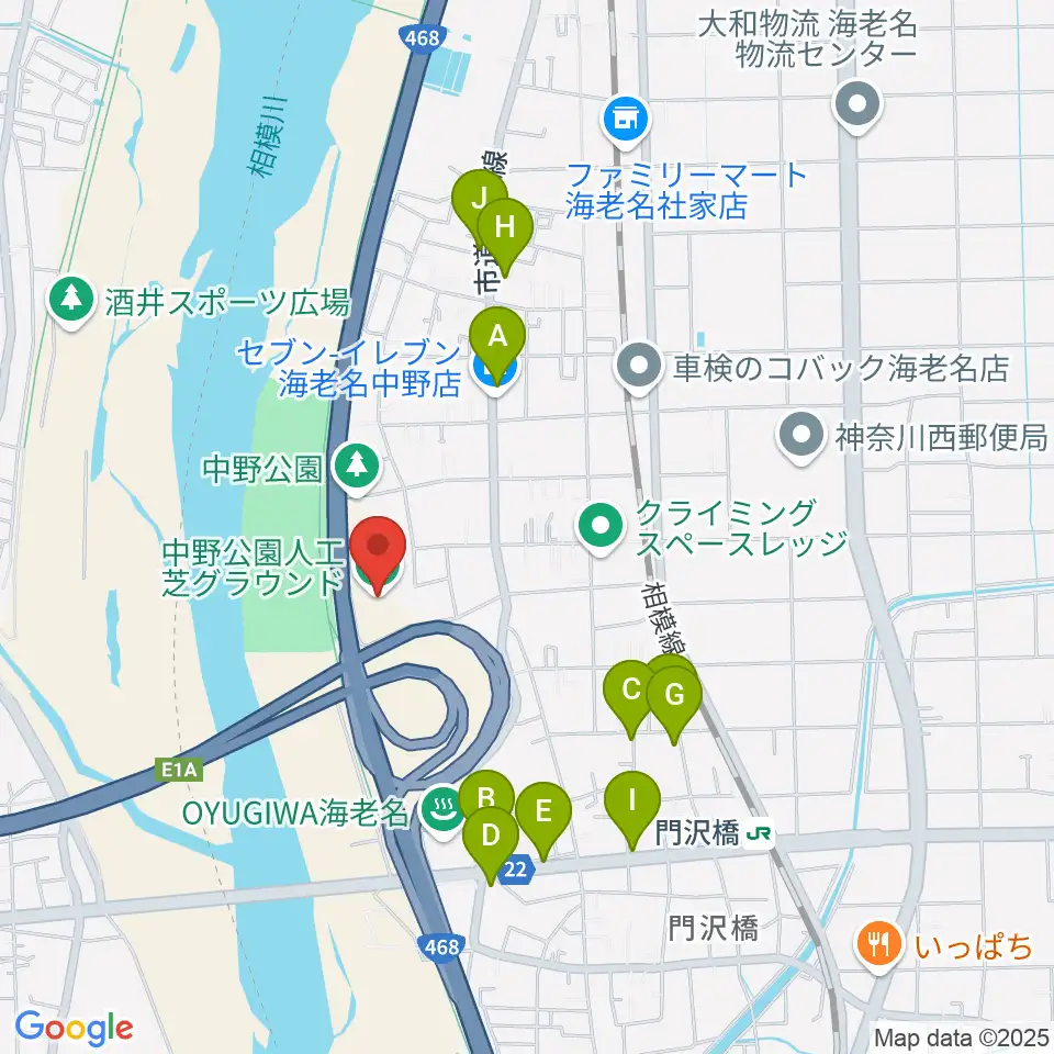 中野公園人工芝グラウンド周辺のファミレス・ファーストフード一覧地図