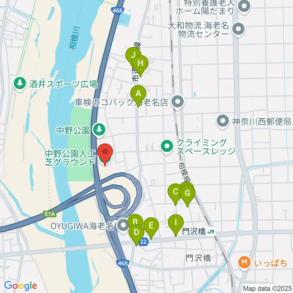 中野公園人工芝グラウンド周辺のファミレス・ファーストフード一覧地図