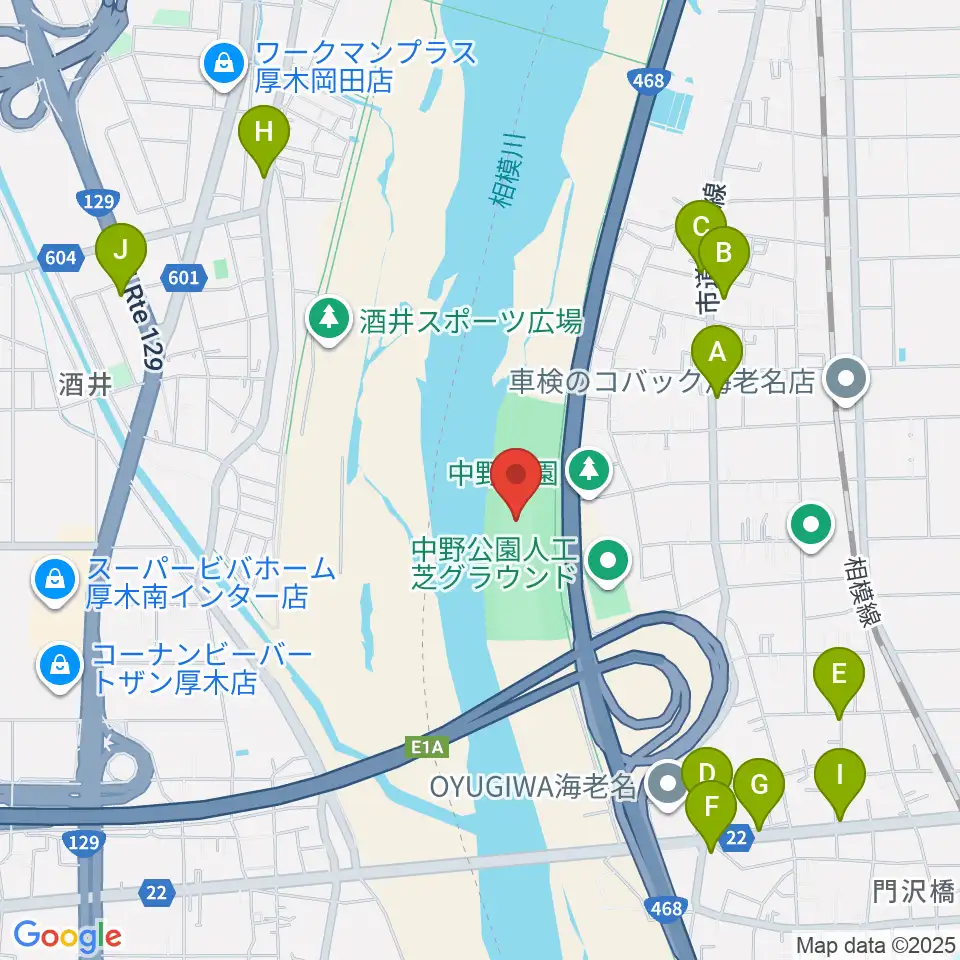 中野多目的広場周辺のファミレス・ファーストフード一覧地図