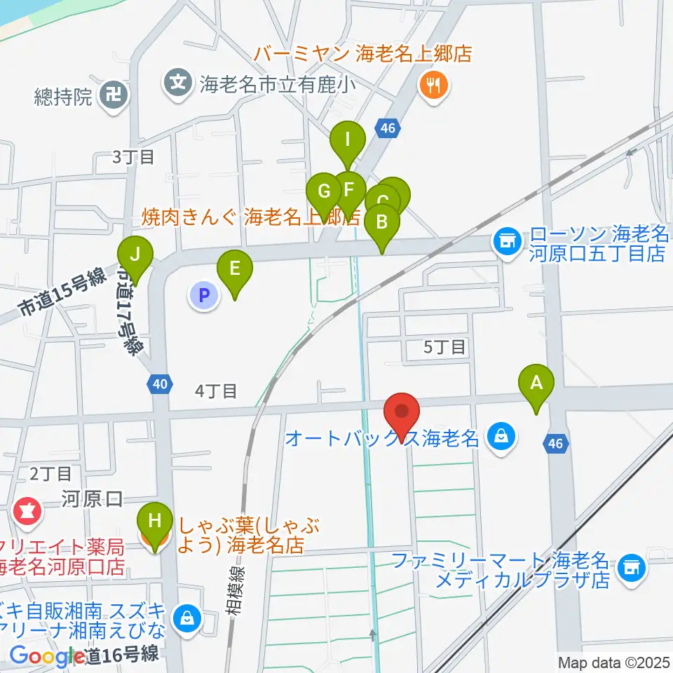 えびな市民活動センタービナスポ周辺のファミレス・ファーストフード一覧地図