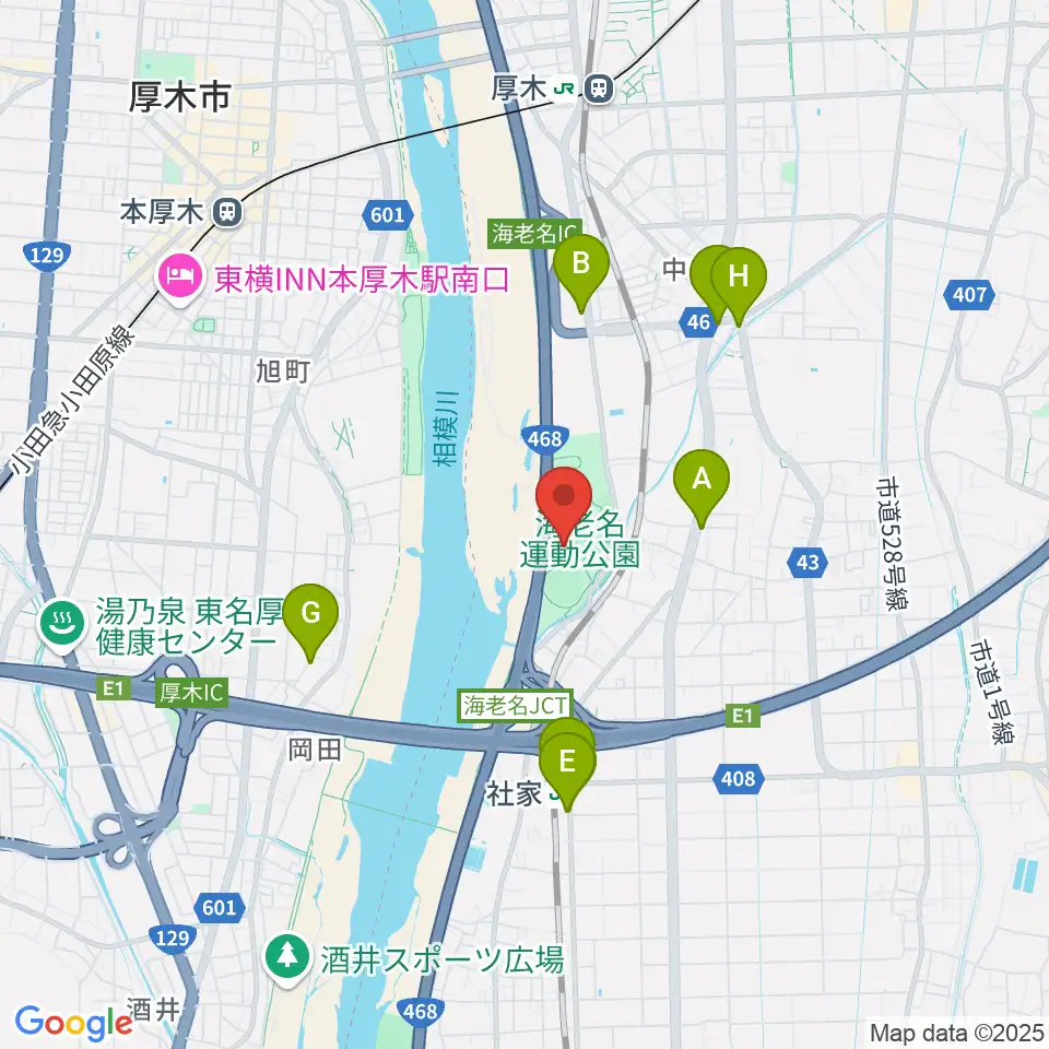 海老名運動公園多目的広場周辺のファミレス・ファーストフード一覧地図