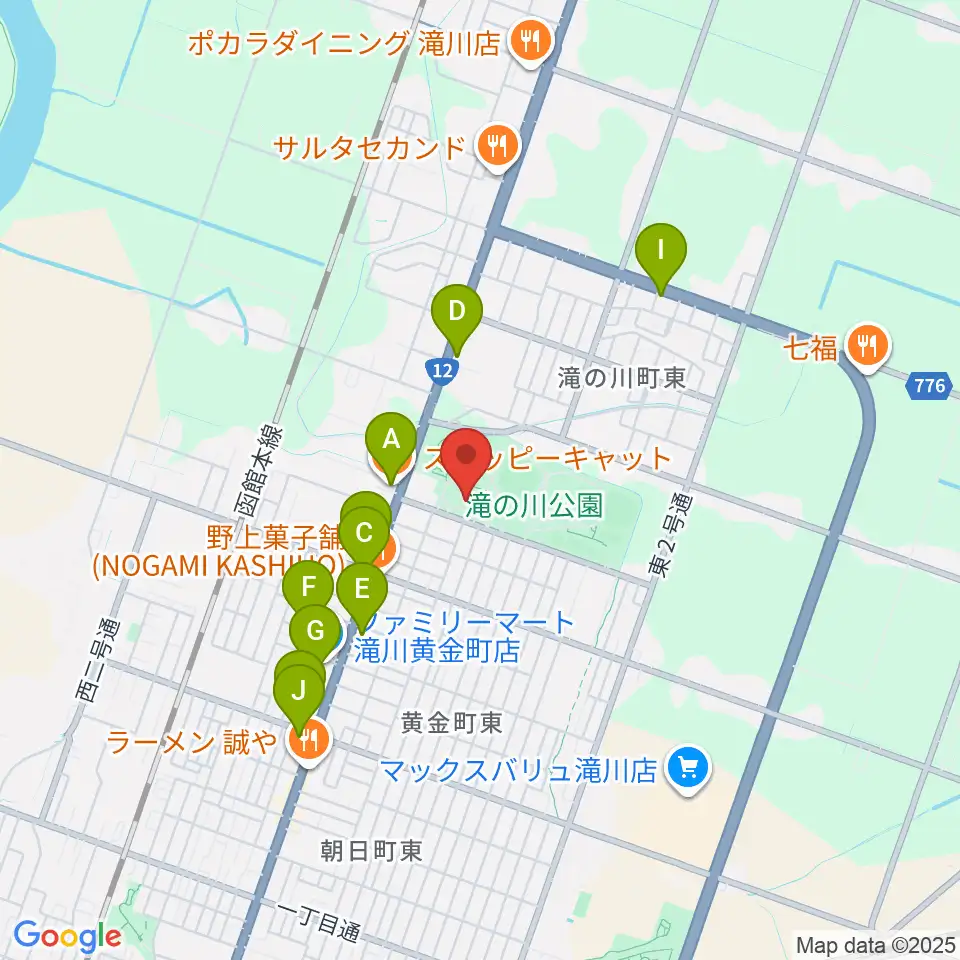 滝川市スポーツセンター 第1・第2体育館周辺のファミレス・ファーストフード一覧地図