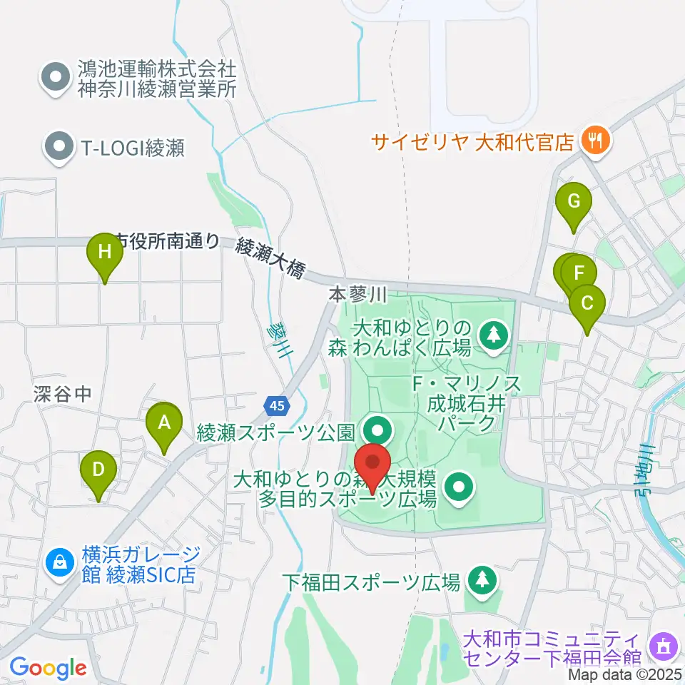 綾瀬スポーツ公園野球場周辺のファミレス・ファーストフード一覧地図