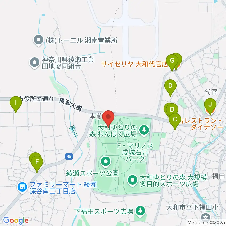 綾瀬スポーツ公園多目的広場周辺のファミレス・ファーストフード一覧地図