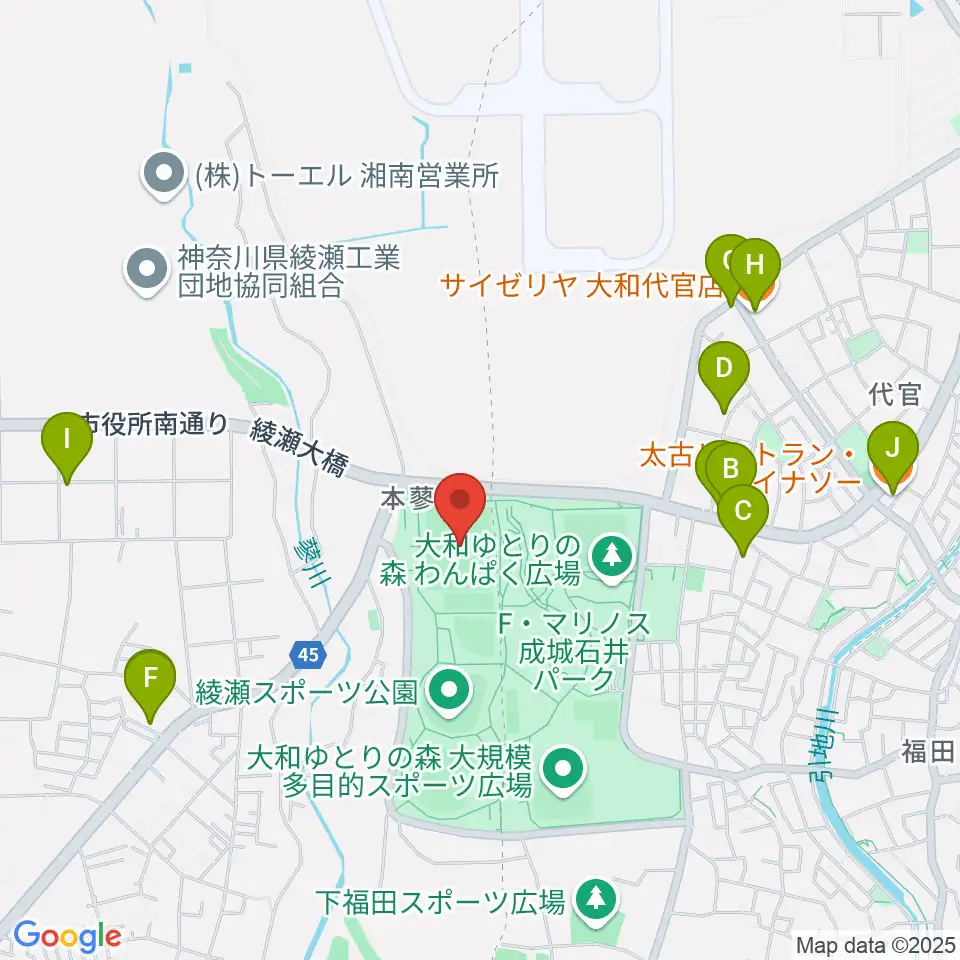 綾瀬スポーツ公園多目的広場周辺のファミレス・ファーストフード一覧地図