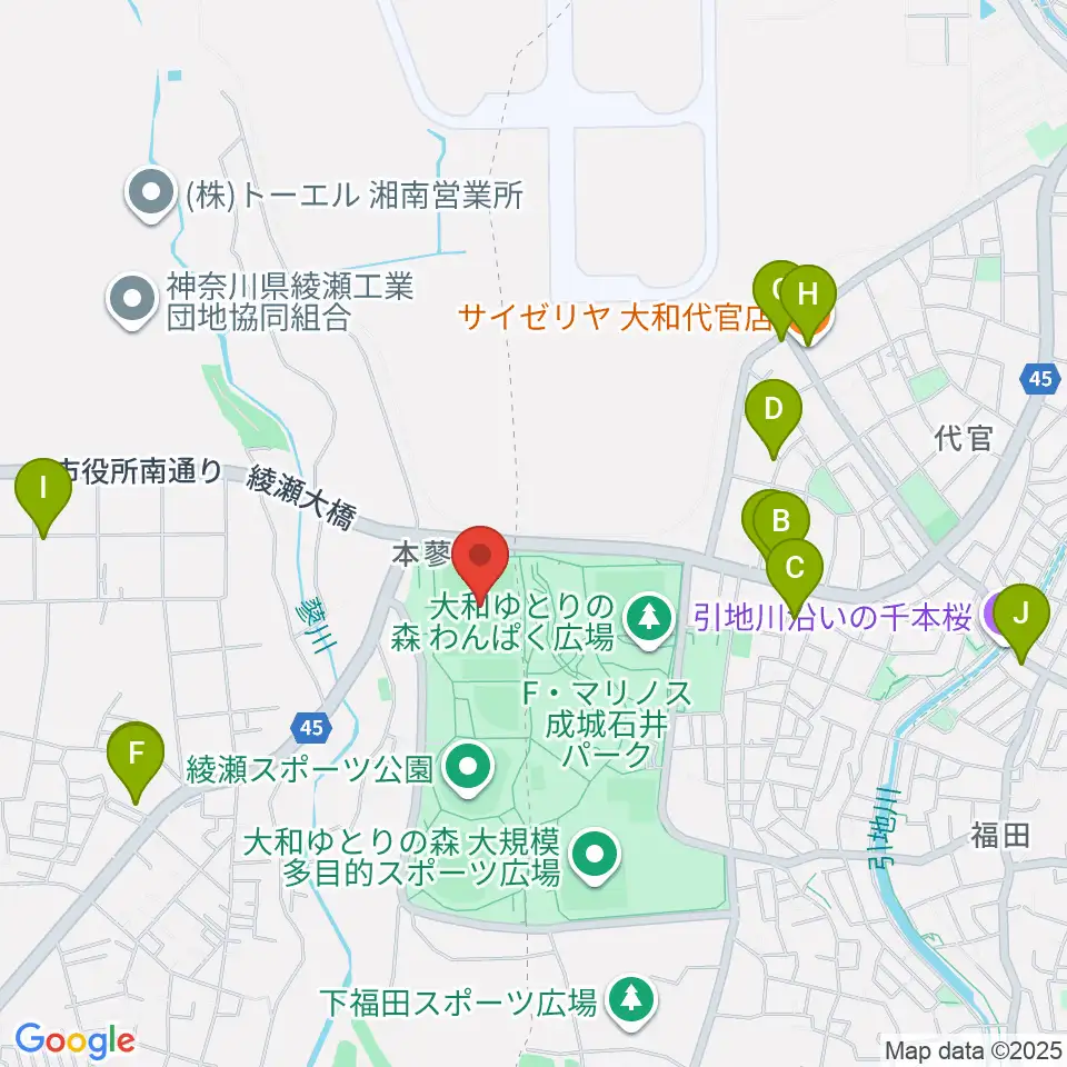 綾瀬スポーツ公園多目的広場周辺のファミレス・ファーストフード一覧地図