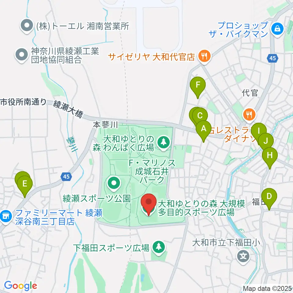 F・マリノス 成城石井パーク多目的スポーツ広場周辺のファミレス・ファーストフード一覧地図