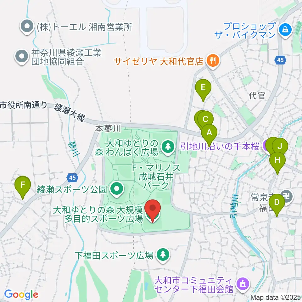 F・マリノス 成城石井パーク多目的スポーツ広場周辺のファミレス・ファーストフード一覧地図