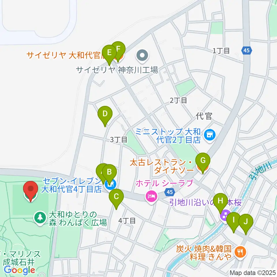 F・マリノス 成城石井パーク芝生グラウンド周辺のファミレス・ファーストフード一覧地図