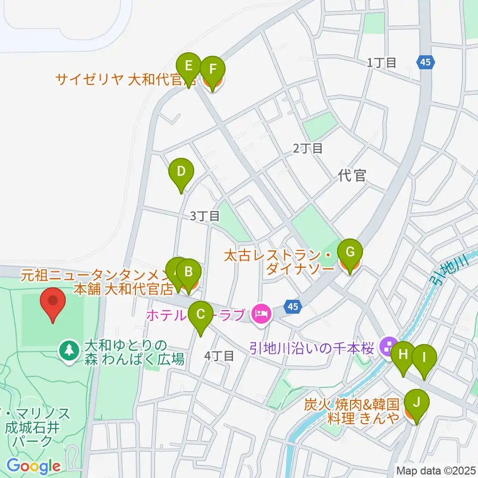 F・マリノス 成城石井パーク芝生グラウンド周辺のファミレス・ファーストフード一覧地図
