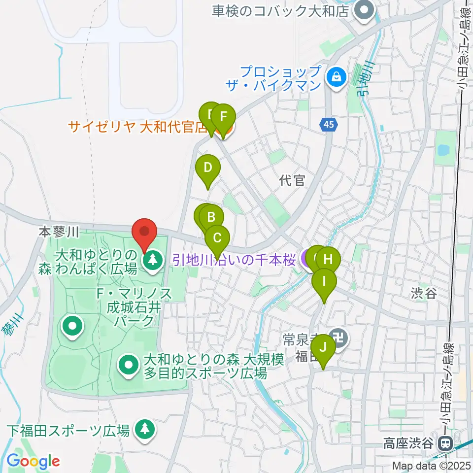 F・マリノス 成城石井パーク芝生グラウンド周辺のファミレス・ファーストフード一覧地図