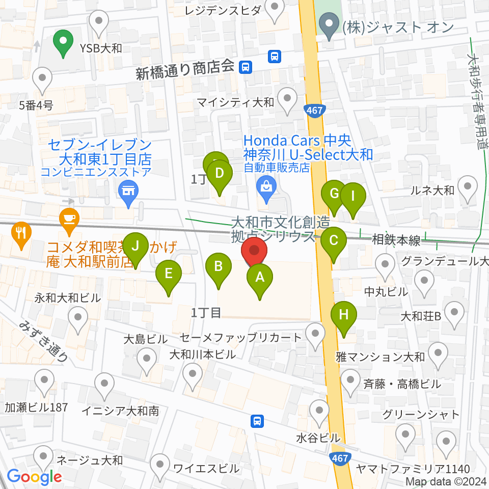 大和市文化創造拠点シリウス周辺のファミレス・ファーストフード一覧地図