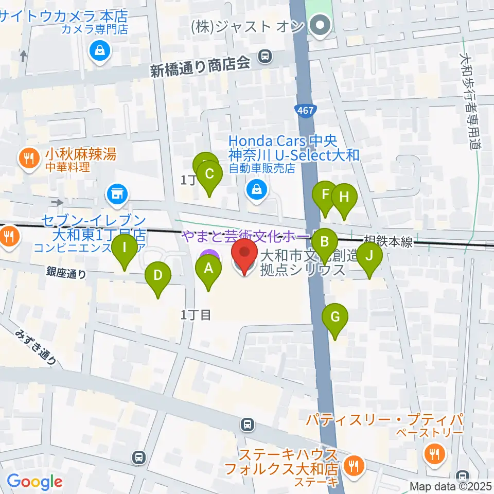 大和市文化創造拠点シリウス周辺のファミレス・ファーストフード一覧地図