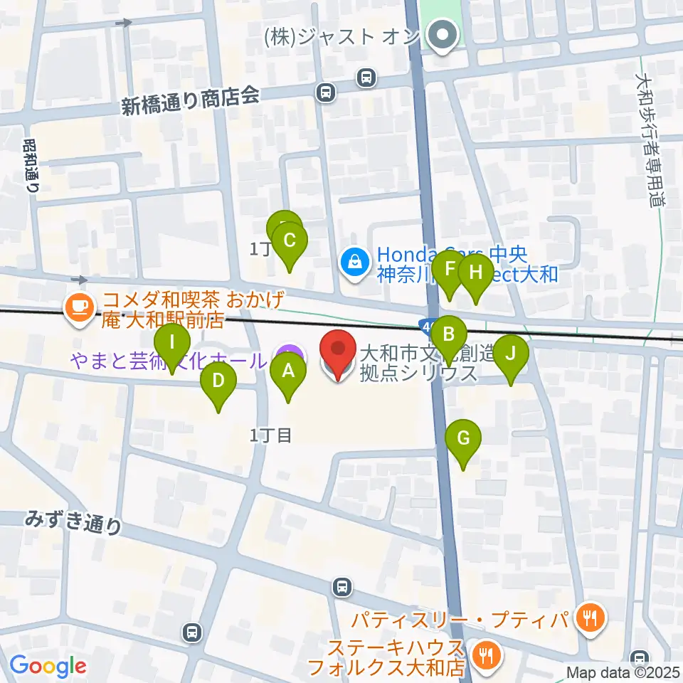 大和市文化創造拠点シリウス周辺のファミレス・ファーストフード一覧地図