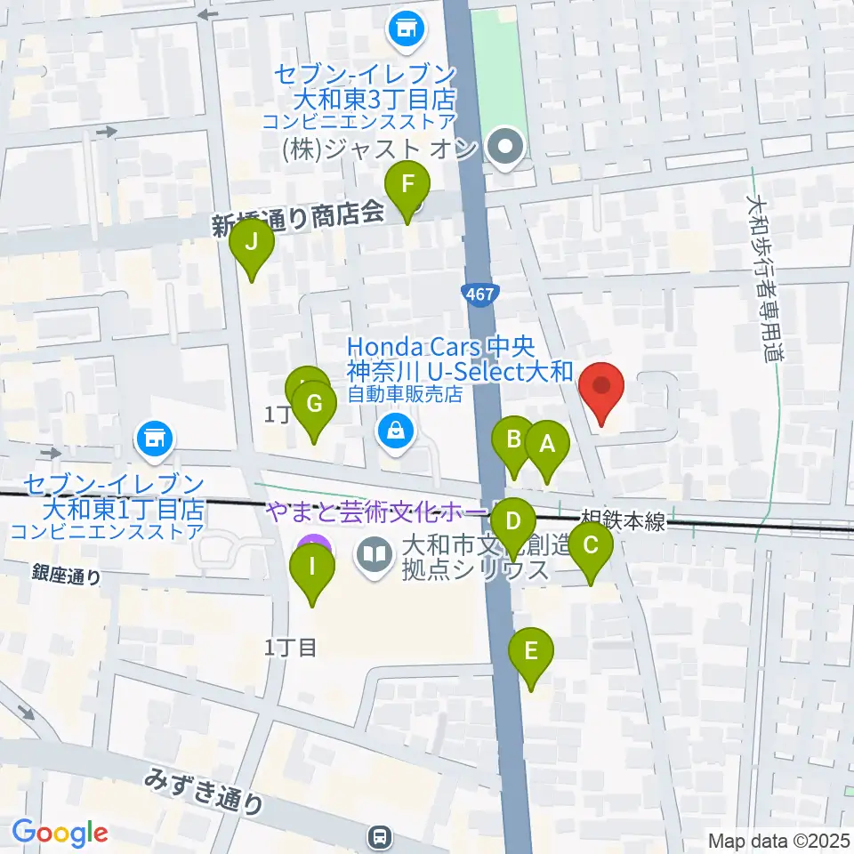 ウィーンホール周辺のファミレス・ファーストフード一覧地図