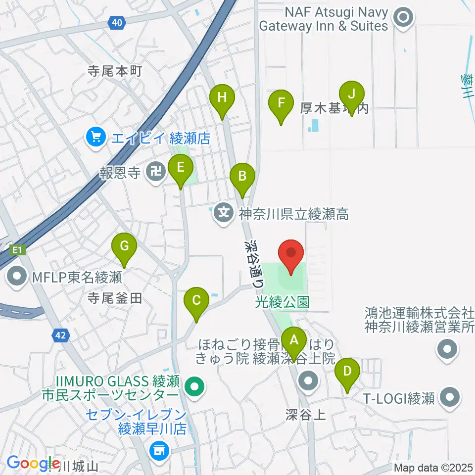 あやせノーブルスタジアム周辺のファミレス・ファーストフード一覧地図