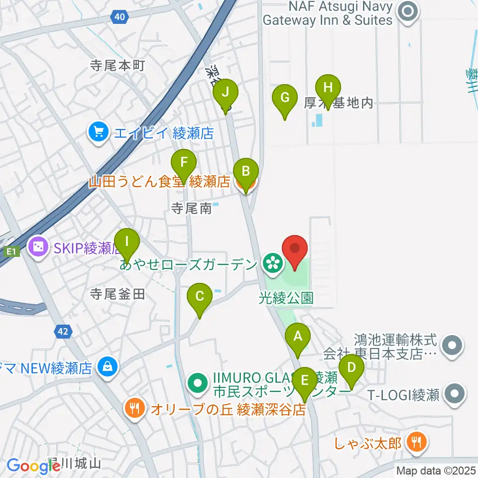 あやせノーブルスタジアム周辺のファミレス・ファーストフード一覧地図