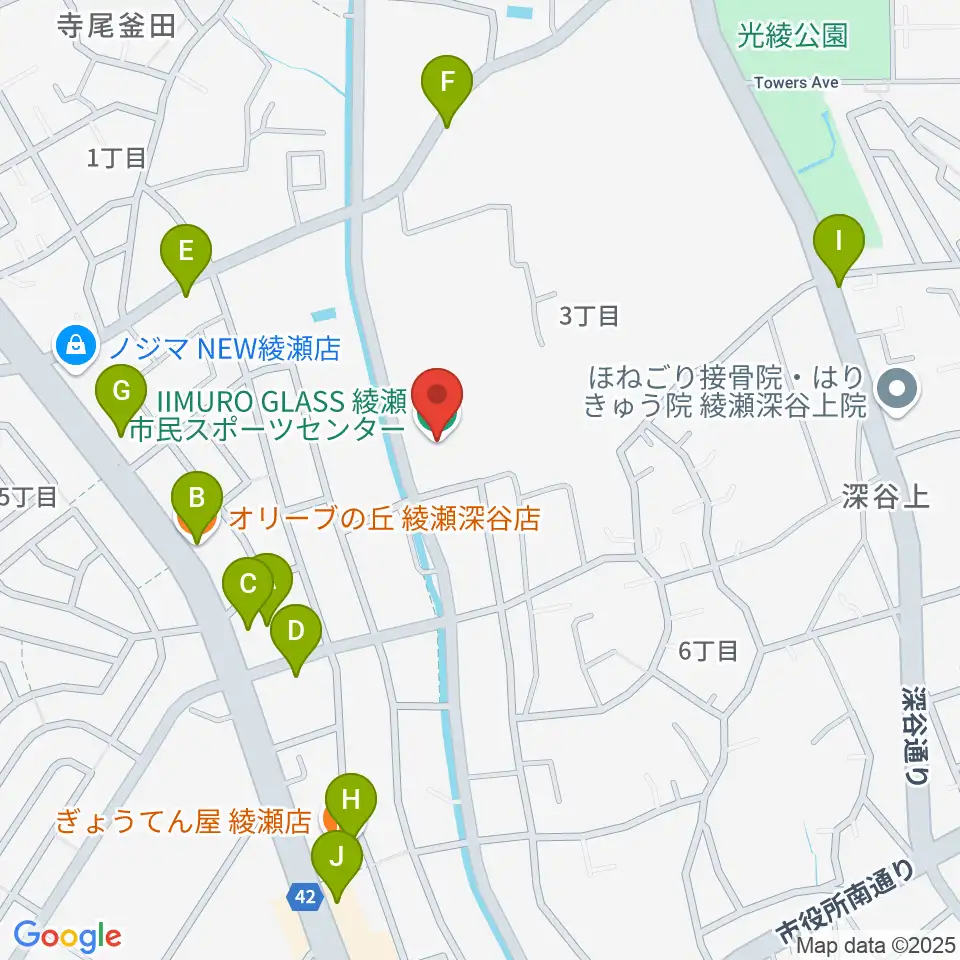 IIMURO GLASS綾瀬市民スポーツセンター体育館周辺のファミレス・ファーストフード一覧地図