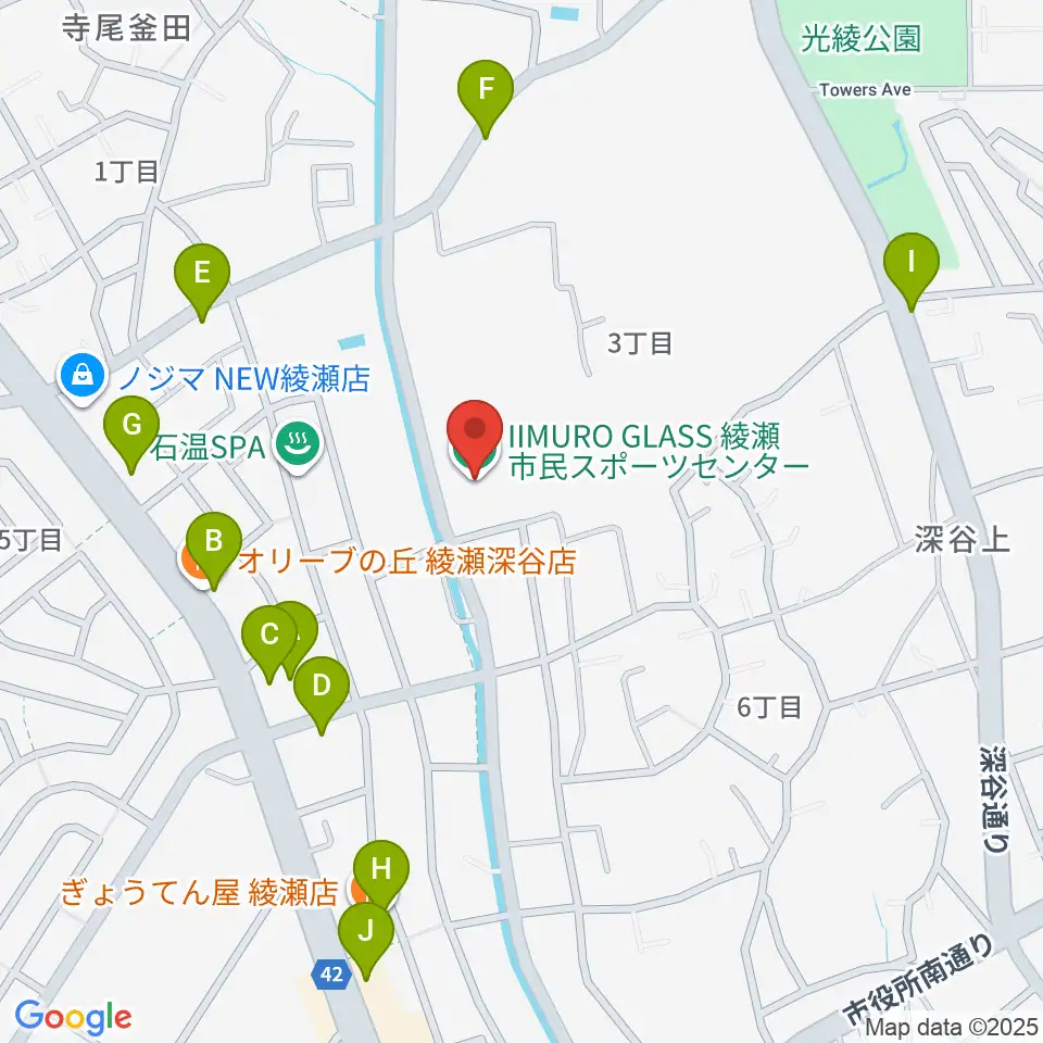 IIMURO GLASS綾瀬市民スポーツセンター体育館周辺のファミレス・ファーストフード一覧地図