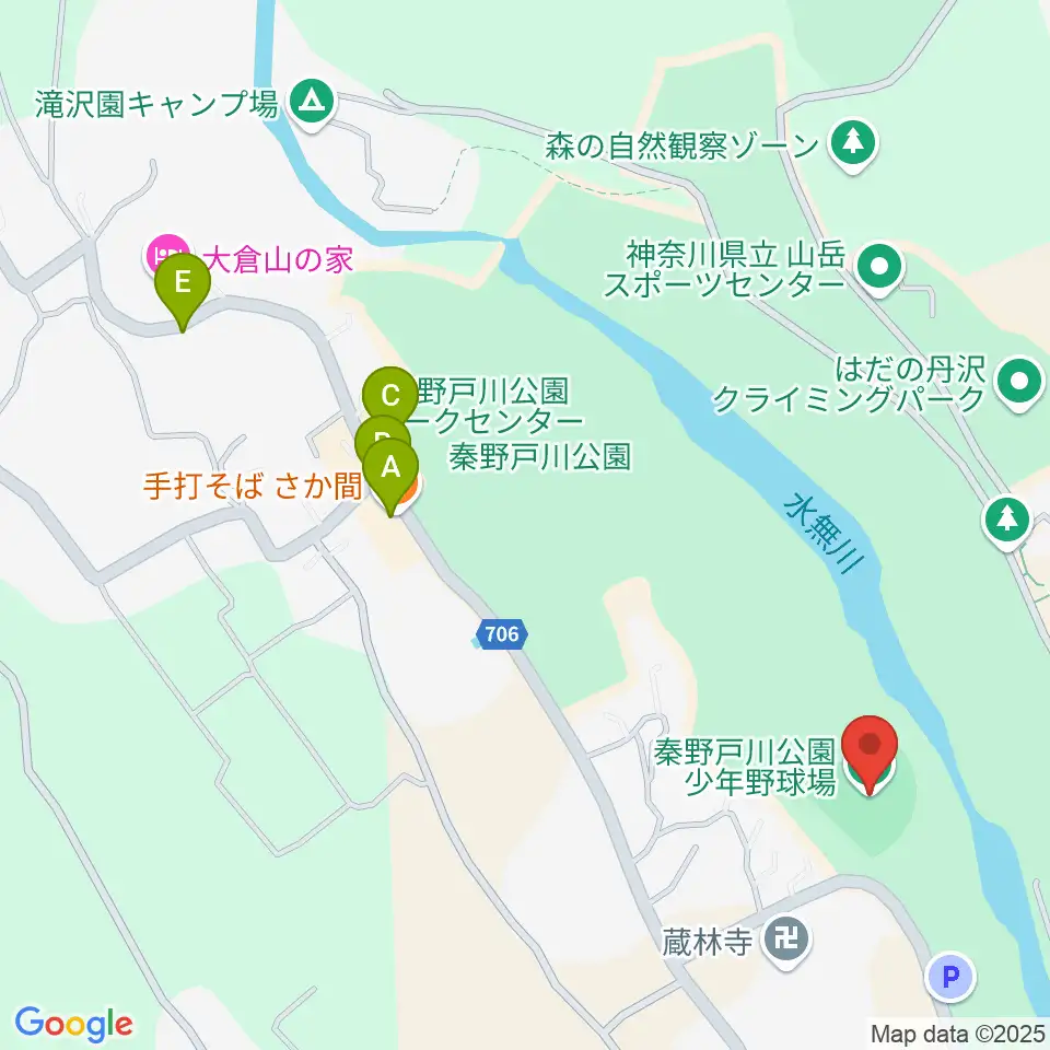 秦野戸川公園少年野球場周辺のファミレス・ファーストフード一覧地図