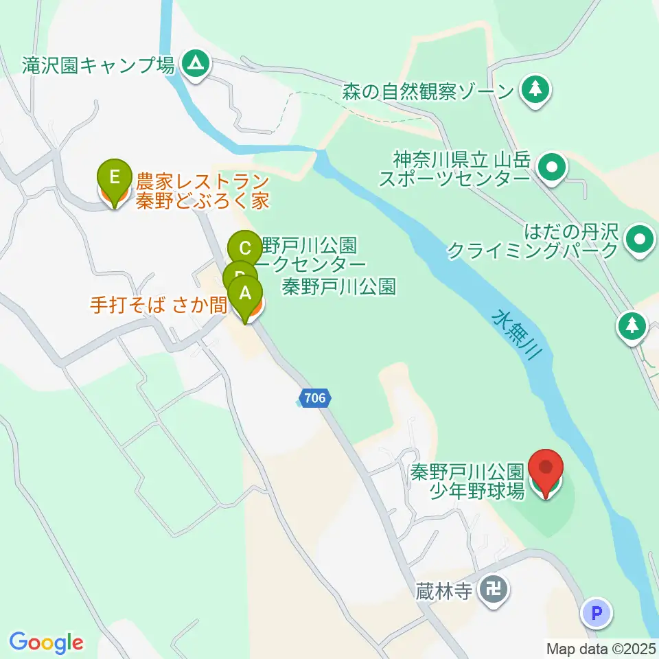 秦野戸川公園少年野球場周辺のファミレス・ファーストフード一覧地図