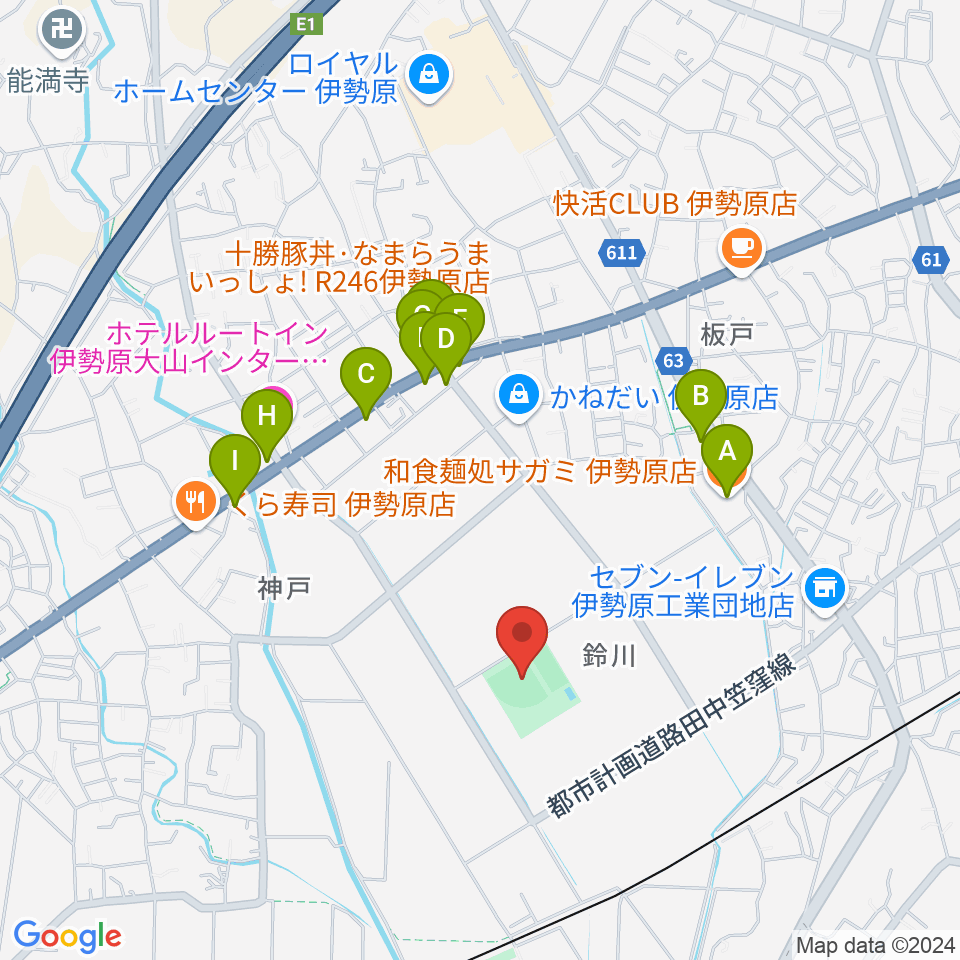 チャンピオンすずかわ野球場周辺のファミレス・ファーストフード一覧地図