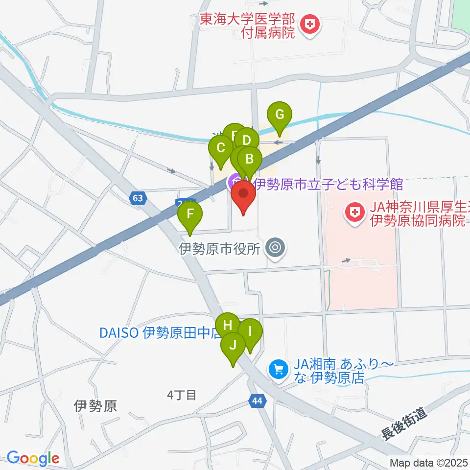 伊勢原市立子ども科学館周辺のファミレス・ファーストフード一覧地図