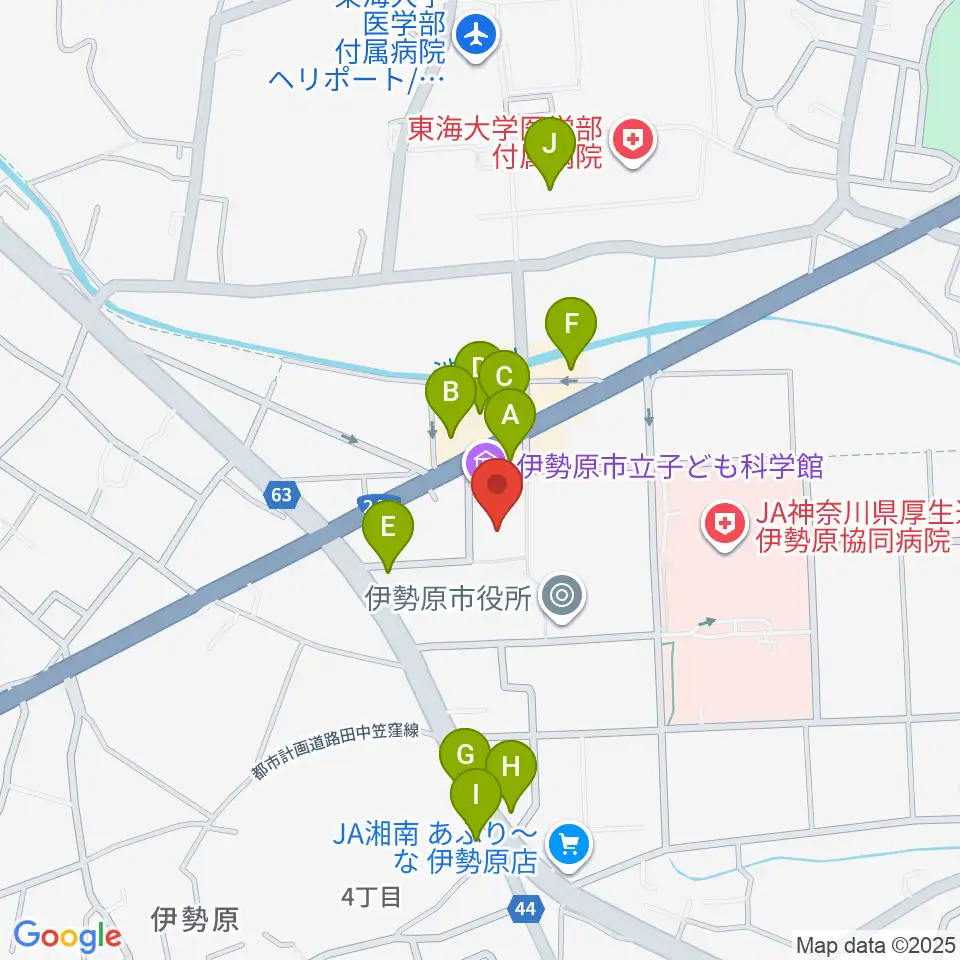 伊勢原市立子ども科学館周辺のファミレス・ファーストフード一覧地図