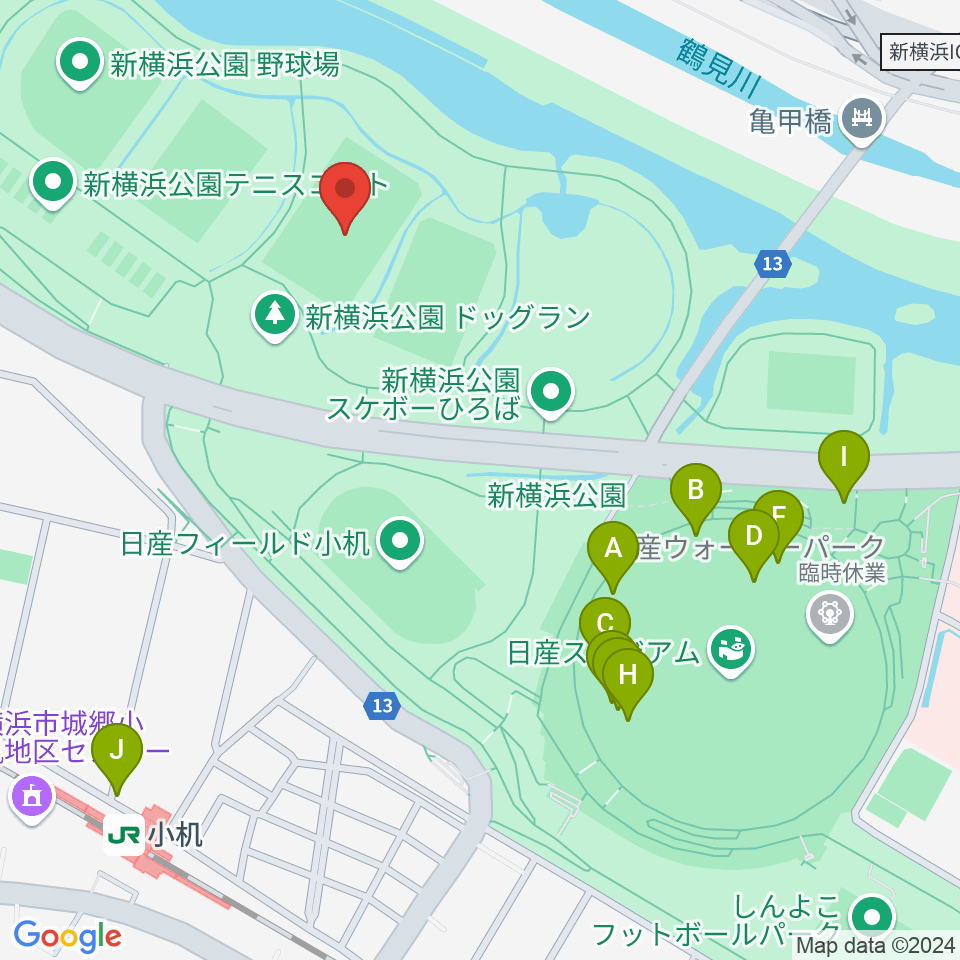 新横浜公園第2運動広場周辺のファミレス・ファーストフード一覧地図