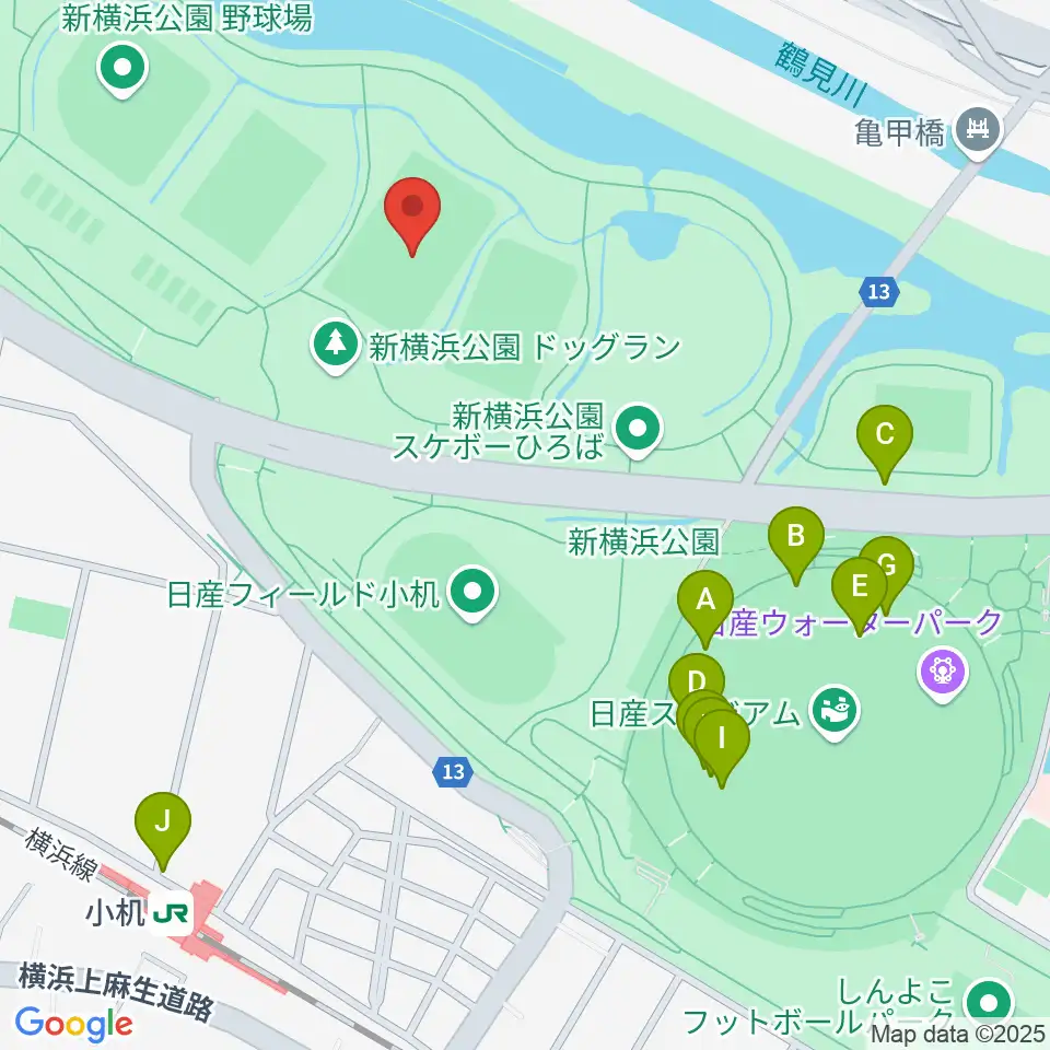 新横浜公園第2運動広場周辺のファミレス・ファーストフード一覧地図
