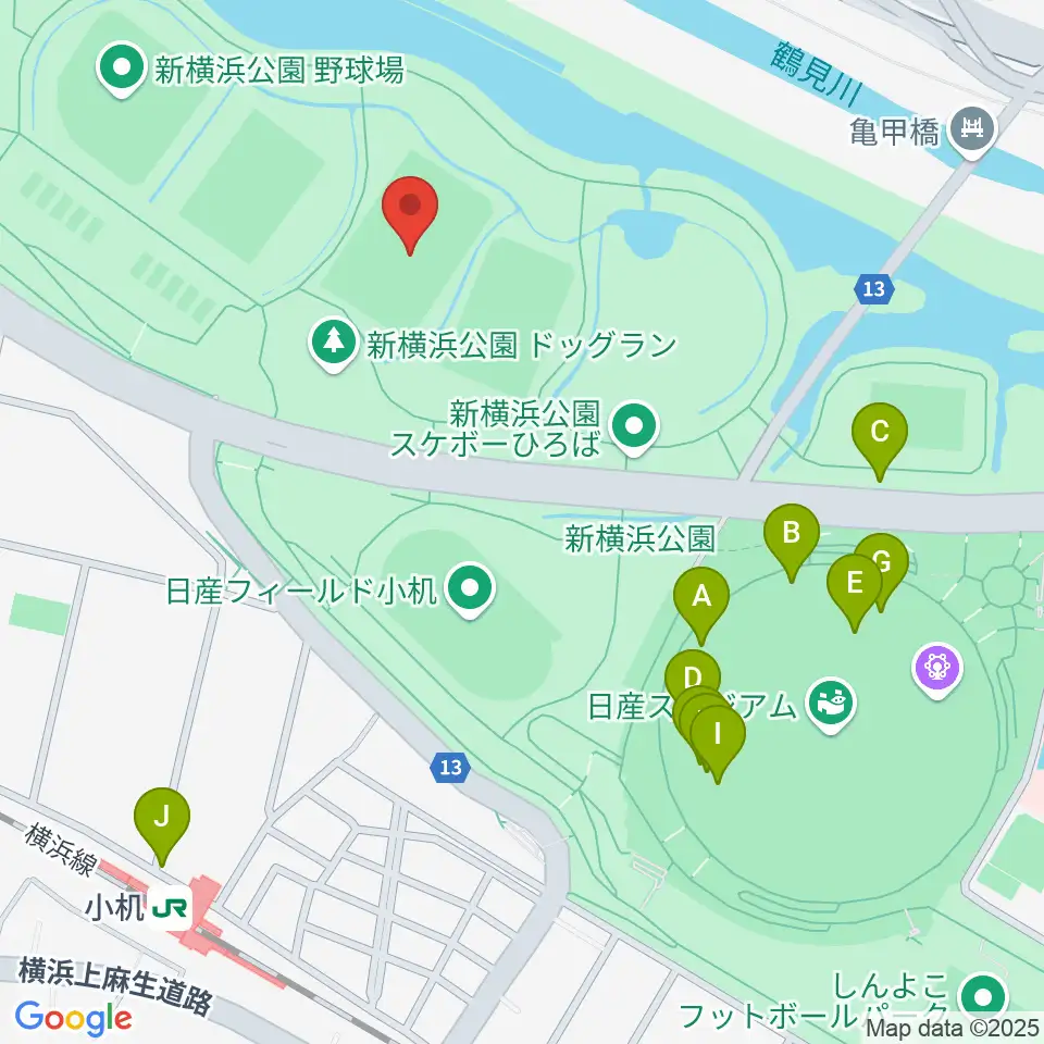新横浜公園第2運動広場周辺のファミレス・ファーストフード一覧地図