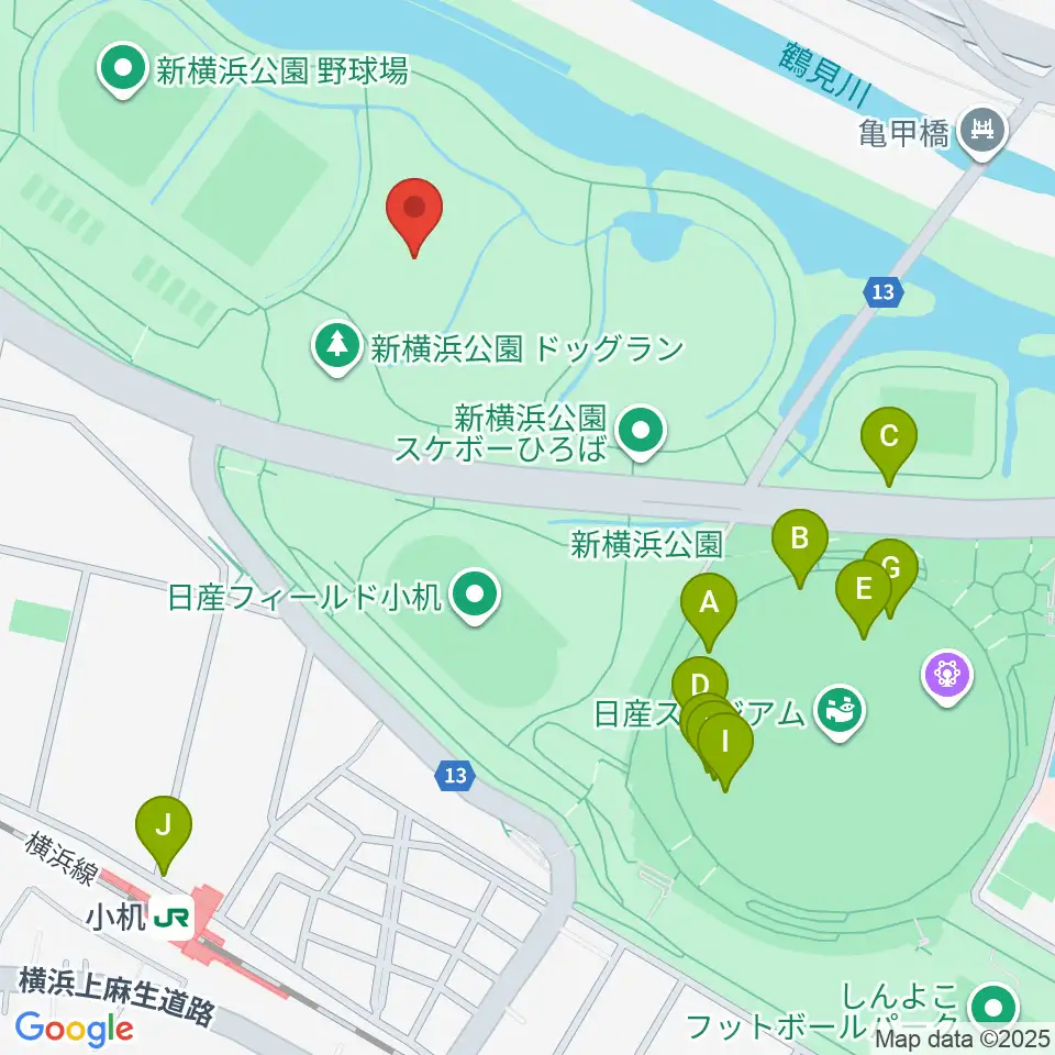 新横浜公園第2運動広場周辺のファミレス・ファーストフード一覧地図