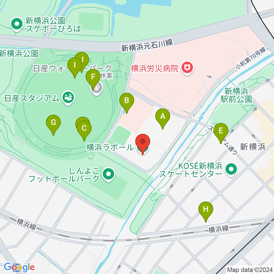 横浜ラポール周辺のファミレス・ファーストフード一覧地図