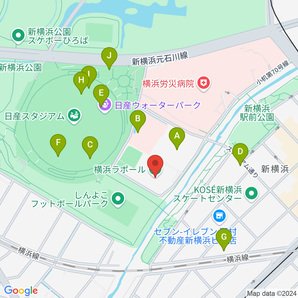 横浜ラポール周辺のファミレス・ファーストフード一覧地図