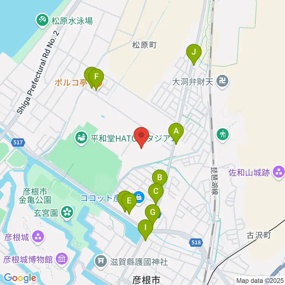 平和堂げんきっこフィールド周辺のファミレス・ファーストフード一覧地図