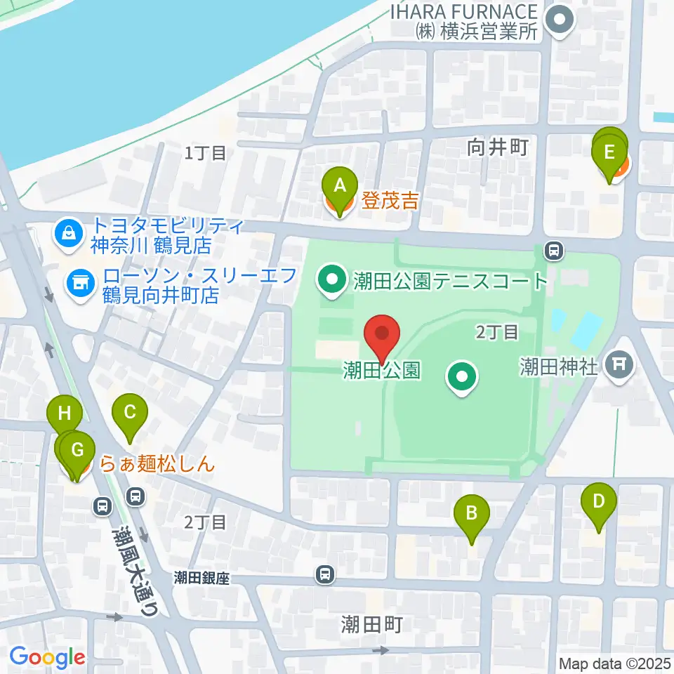 潮田公園野球場周辺のファミレス・ファーストフード一覧地図