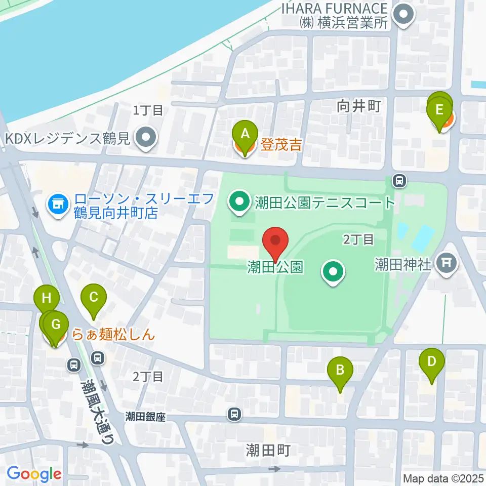 潮田公園野球場周辺のファミレス・ファーストフード一覧地図
