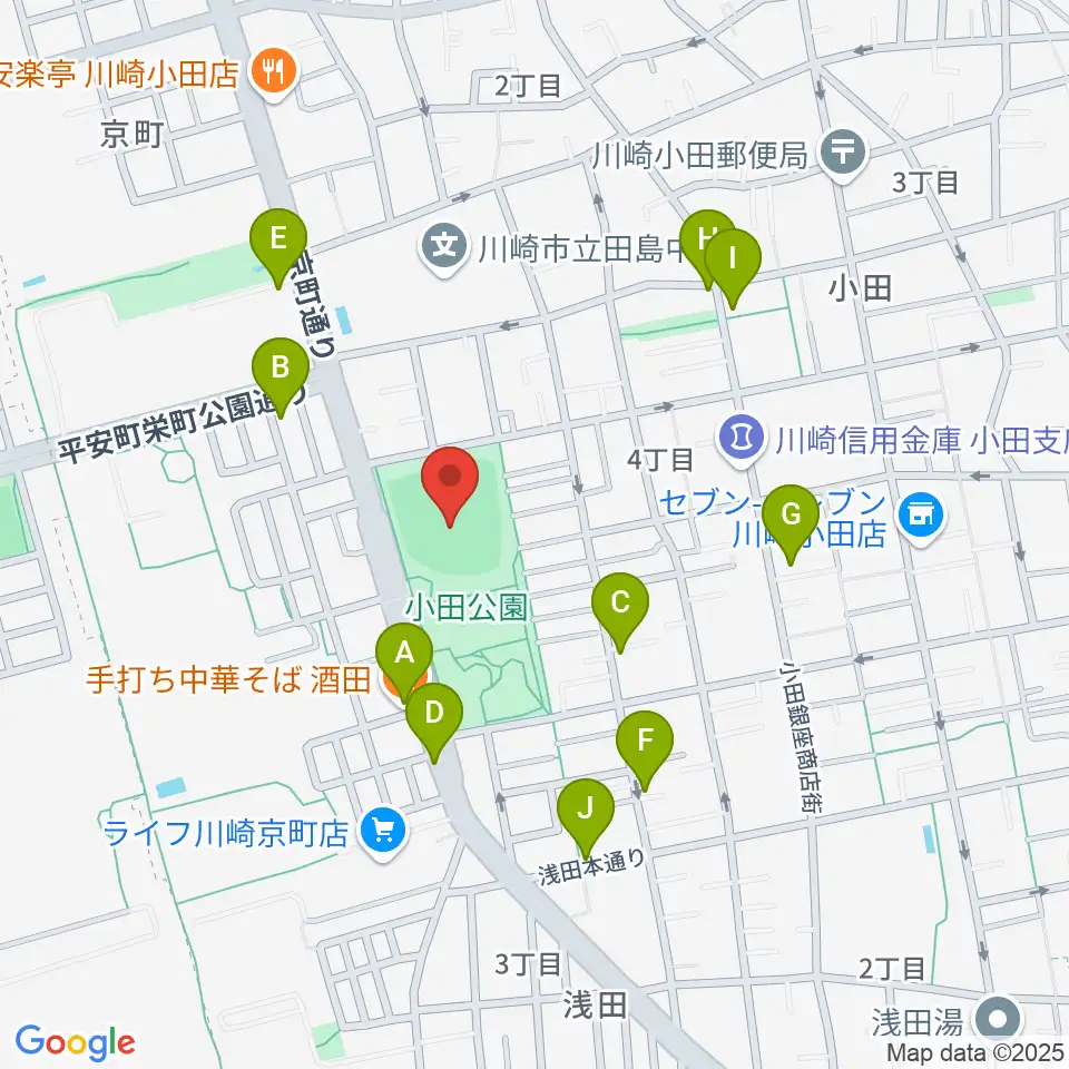 小田球場周辺のファミレス・ファーストフード一覧地図