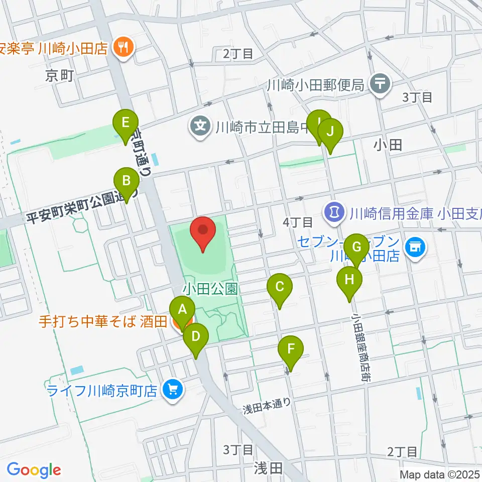 小田球場周辺のファミレス・ファーストフード一覧地図