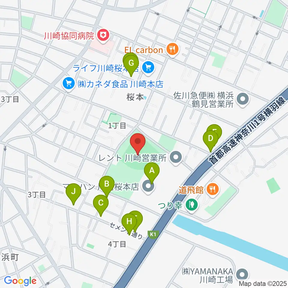 桜川公園野球場周辺のファミレス・ファーストフード一覧地図