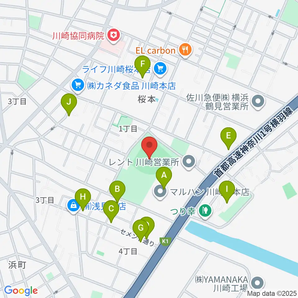 桜川公園野球場周辺のファミレス・ファーストフード一覧地図