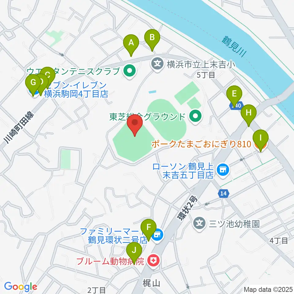 東芝総合グラウンド・野球場周辺のファミレス・ファーストフード一覧地図